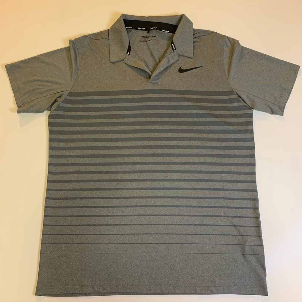 Nike Men's Grey Striped Polo Shirt